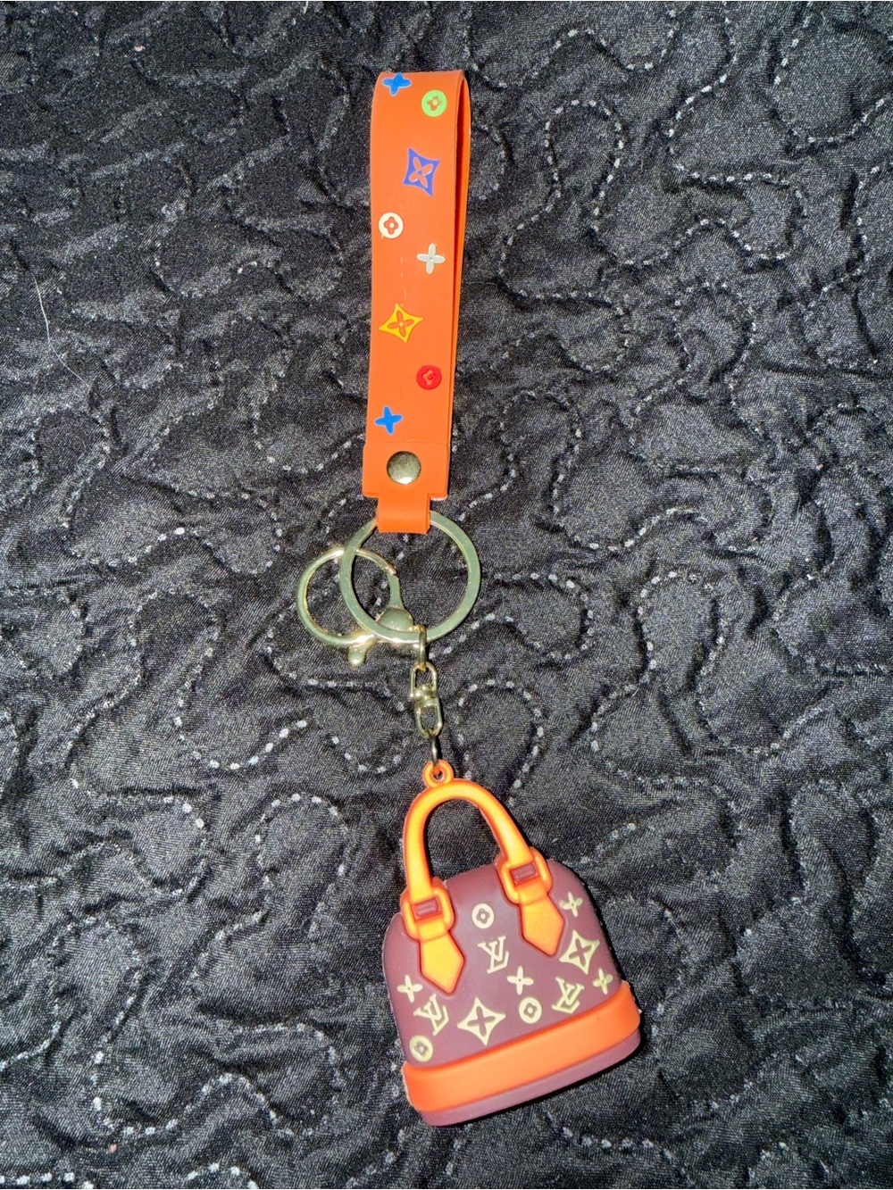 Designer-Inspired Orange & Brown Bag Keychain Charm